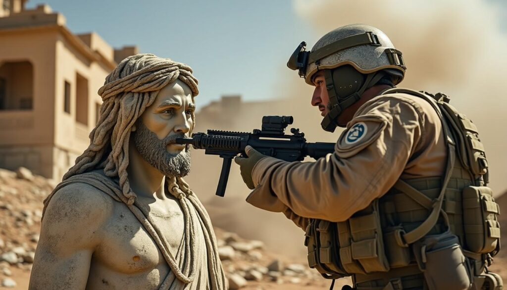 tsahal confirme l'authenticité d'une image controversée où un soldat frappe une statue de jésus, ravivant les tensions dans le conflit au moyen-orient.