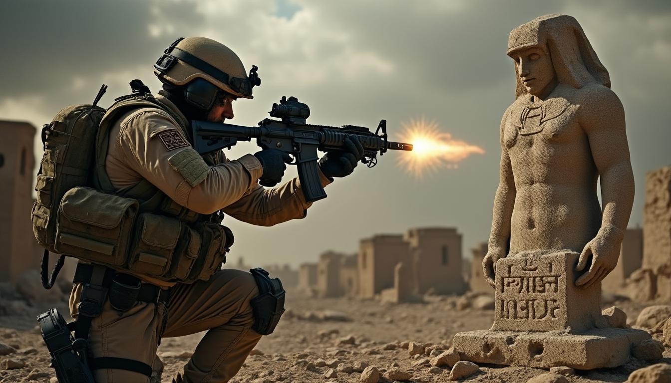 découvrez la photo saisissante d'un soldat israélien abattant une statue énigmatique au cœur du conflit au moyen-orient, une image chargée de symbolisme et de controverse.