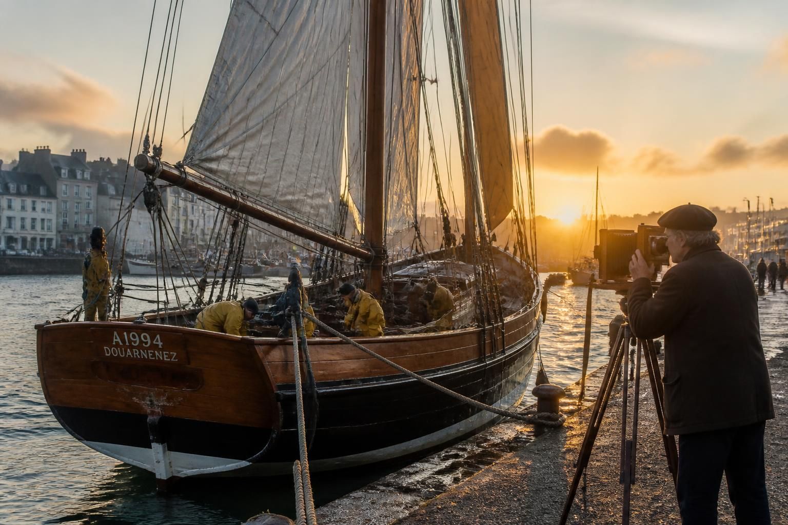 découvrez un photographe passionné qui, au cœur des fêtes maritimes, immortalise l'âme des bateaux à la manière de 1891 grâce à un appareil unique qu'il a lui-même conçu.