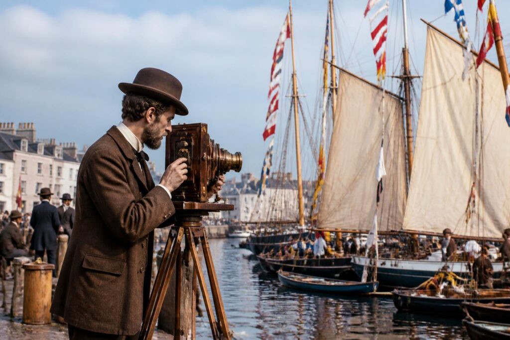 découvrez comment il saisit l'essence des bateaux lors des fêtes maritimes, en utilisant un appareil unique qu'il a conçu lui-même, inspiré des techniques photographiques de 1891.
